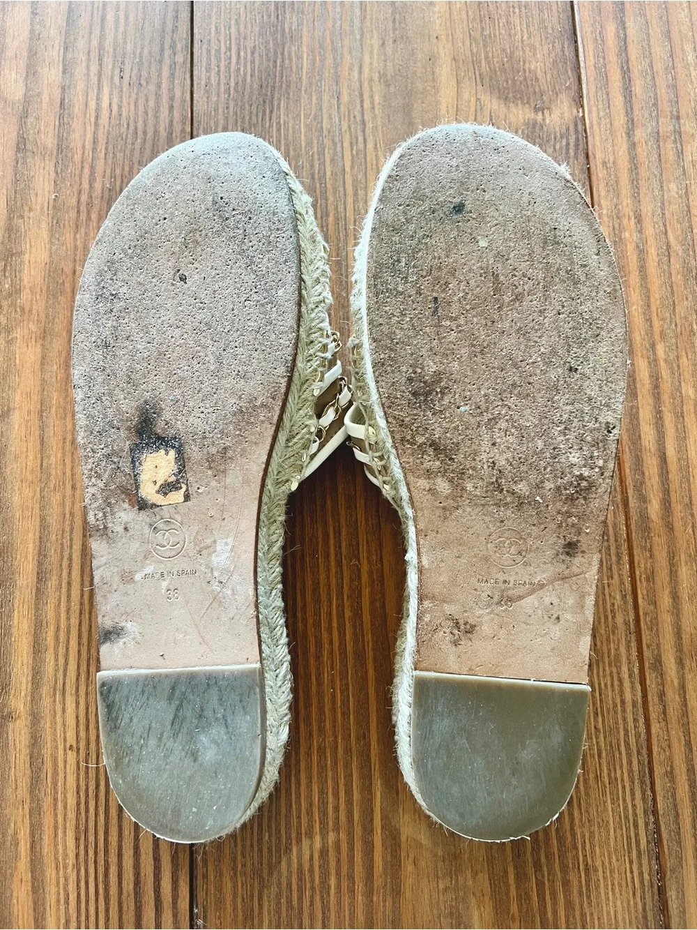 Chanel White Leather Espadrilles